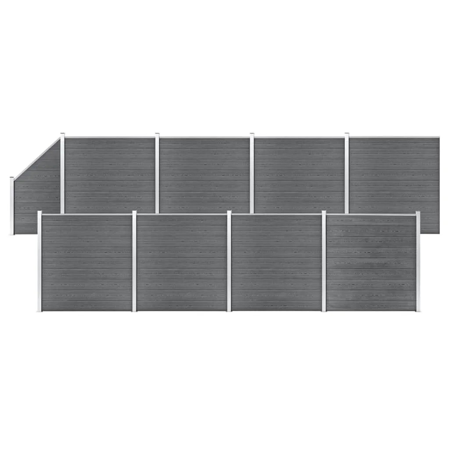 vidaXL WPC Zaun-Set 8 Quadrate + 1 Schräge 1484x186 cm Grau 3053240