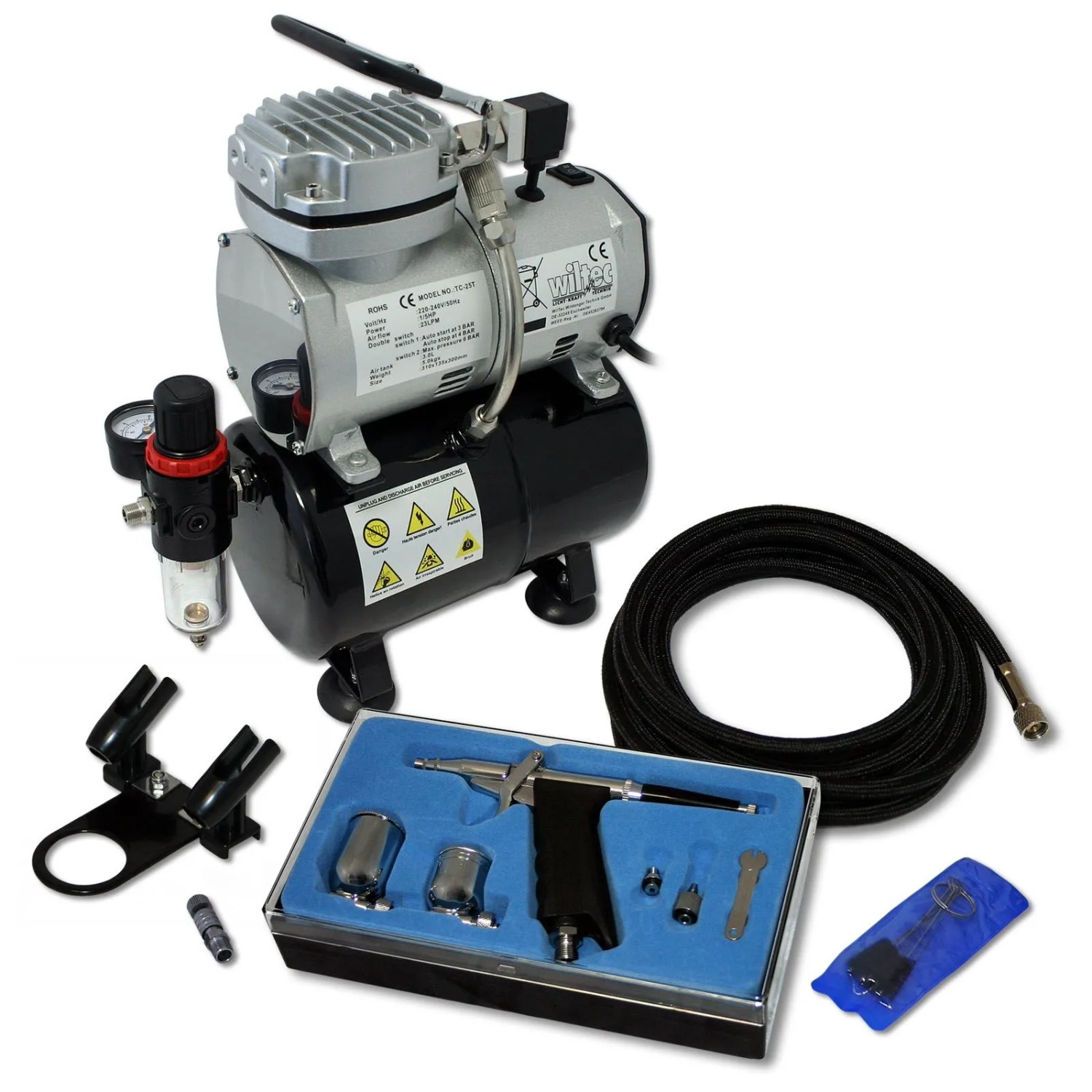 Wiltec Einsteiger Airbrush Kompressor Set As189 Airbrushpistole Da116 Zubehör