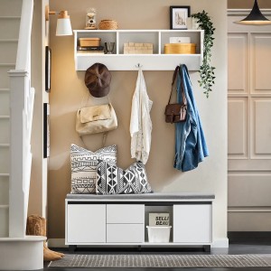 SoBuy Schuhbank mit Sitzfläche Schuhregal mit 2 Schubladen Sitzbank für Flur 110x42x35cm FSR176-W