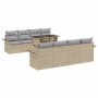 Beiges 9-teiliges vidaXL Garten-Sofa-Set aus Poly Rattan mit Kissen und Tisch.