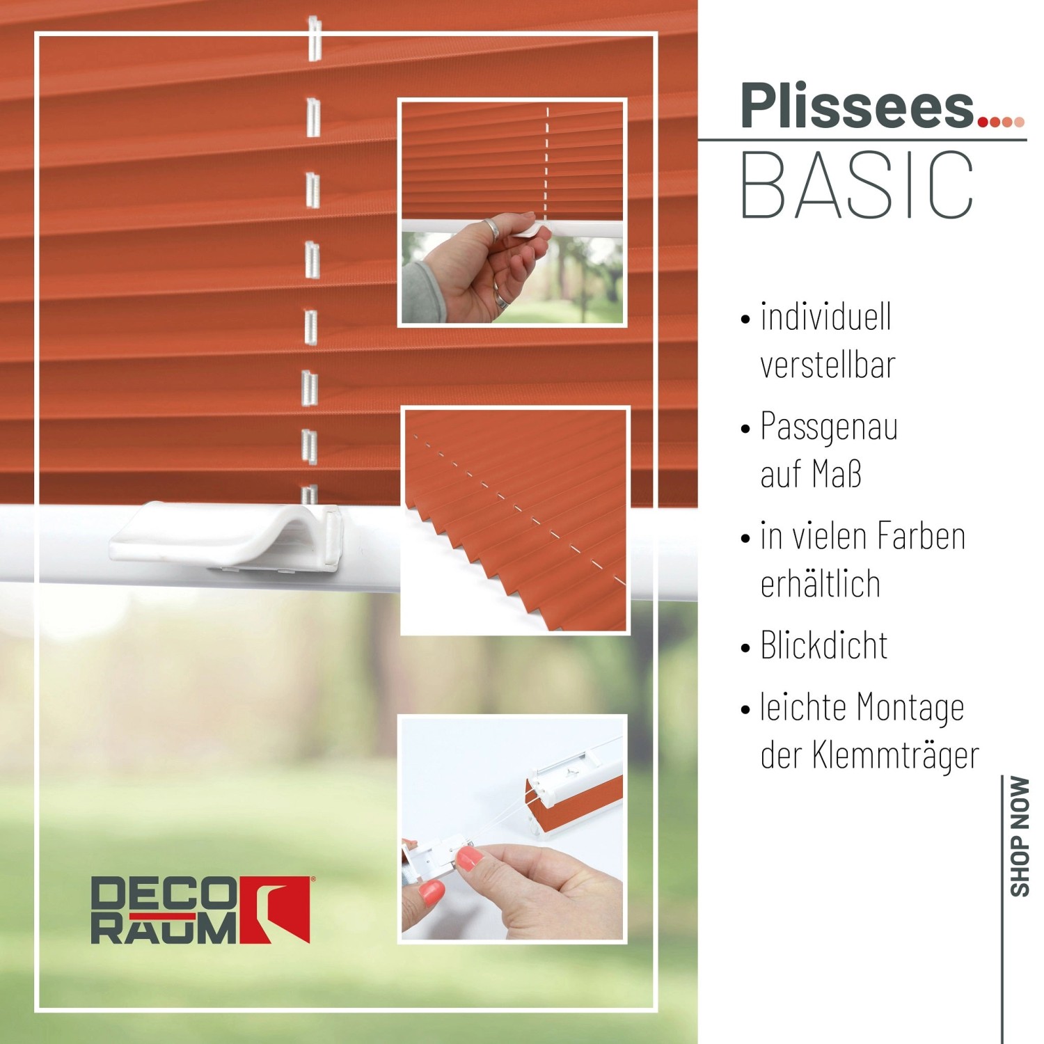 Orangefarbenes Deco-Raum Plissee Basic 95x210cm, blickdicht und ohne Bohren montierbar.
