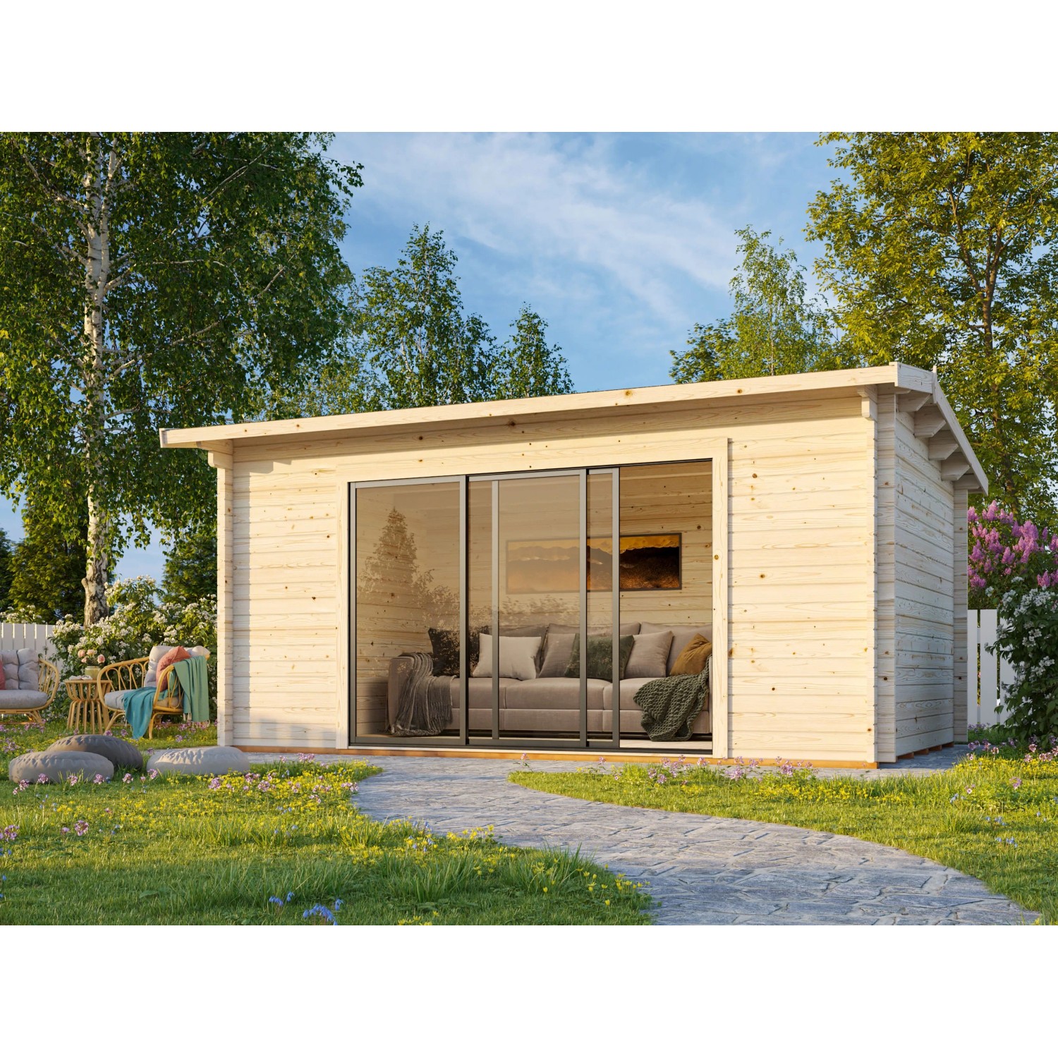 Palmako Gartenhaus Ines Slide 480 x 300 cm Lackiert Weiß-Anthrazit FSC® günstig online kaufen