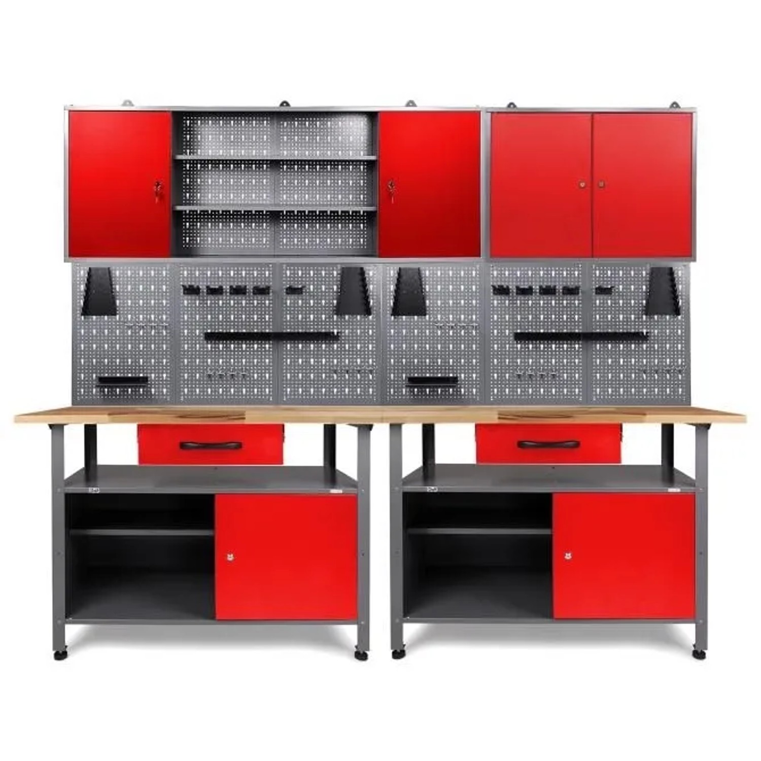 Ondis24 Werkstatt Set Klaus 240cm + 2 Schränke 160/80 Rot