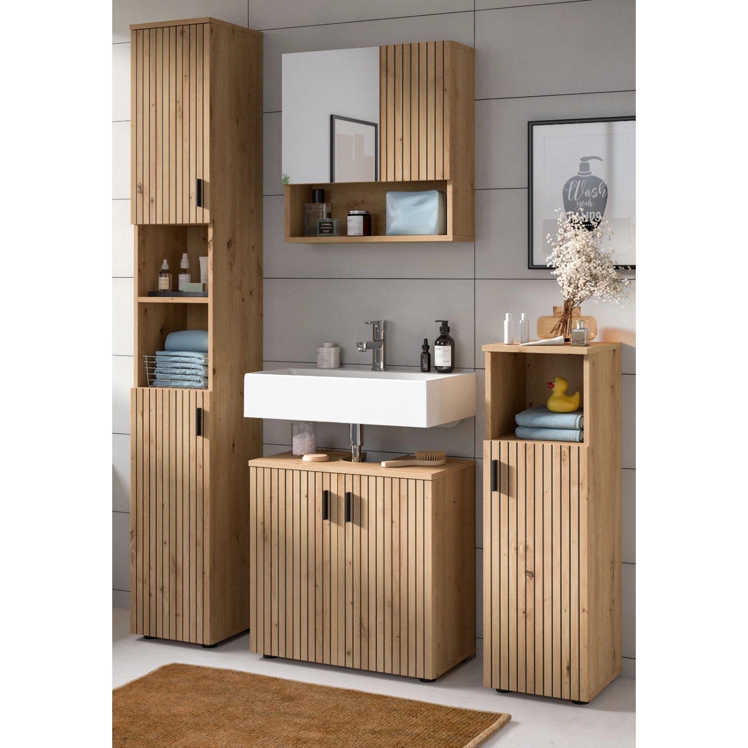 Inn.Furn Badmöbel Set in Eiche 4-teilig 150 cm Livia günstig online kaufen