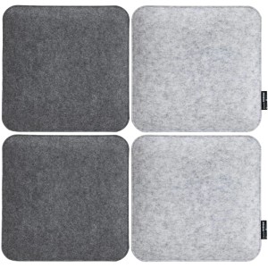 Vier eckige Filz-Sitzkissen 35x35 cm in Hellgrau und Dunkelgrau, ideal für Stühle & Bänke.