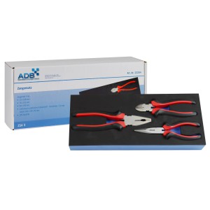 PROREGAL Werkzeugsatz für Werkstattwagen mit Kombizange, Spitzzange und Seitenschneider im Schaumstoff-Modul.