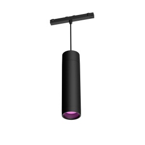 Schwarze Philips Hue LED-Pendelleuchte Perifo zur Schienensystem-Erweiterung.