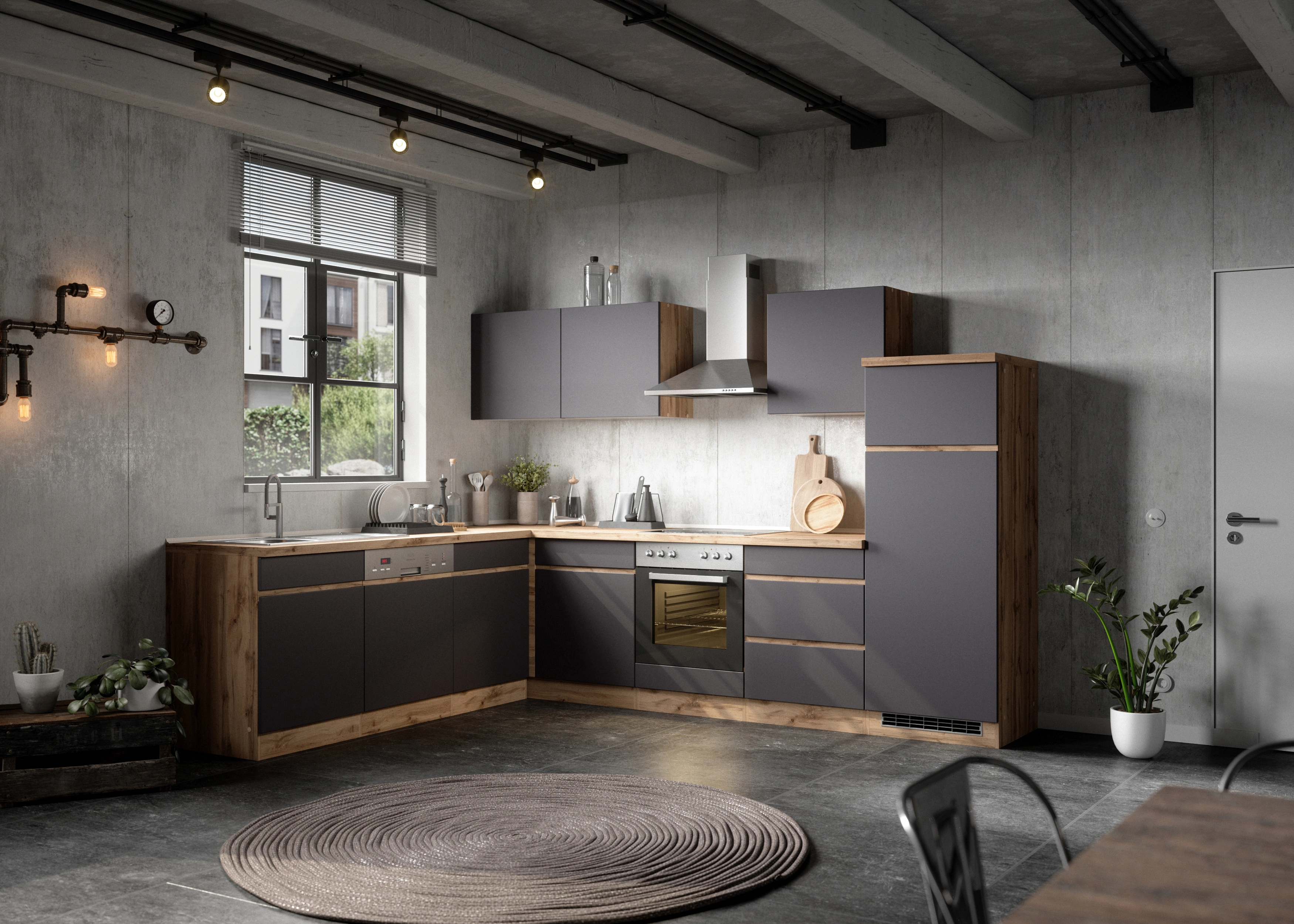 Held Möbel Küchen-Eckschrank Turin 120 cm Graphit/Wotaneiche kaufen bei OBI