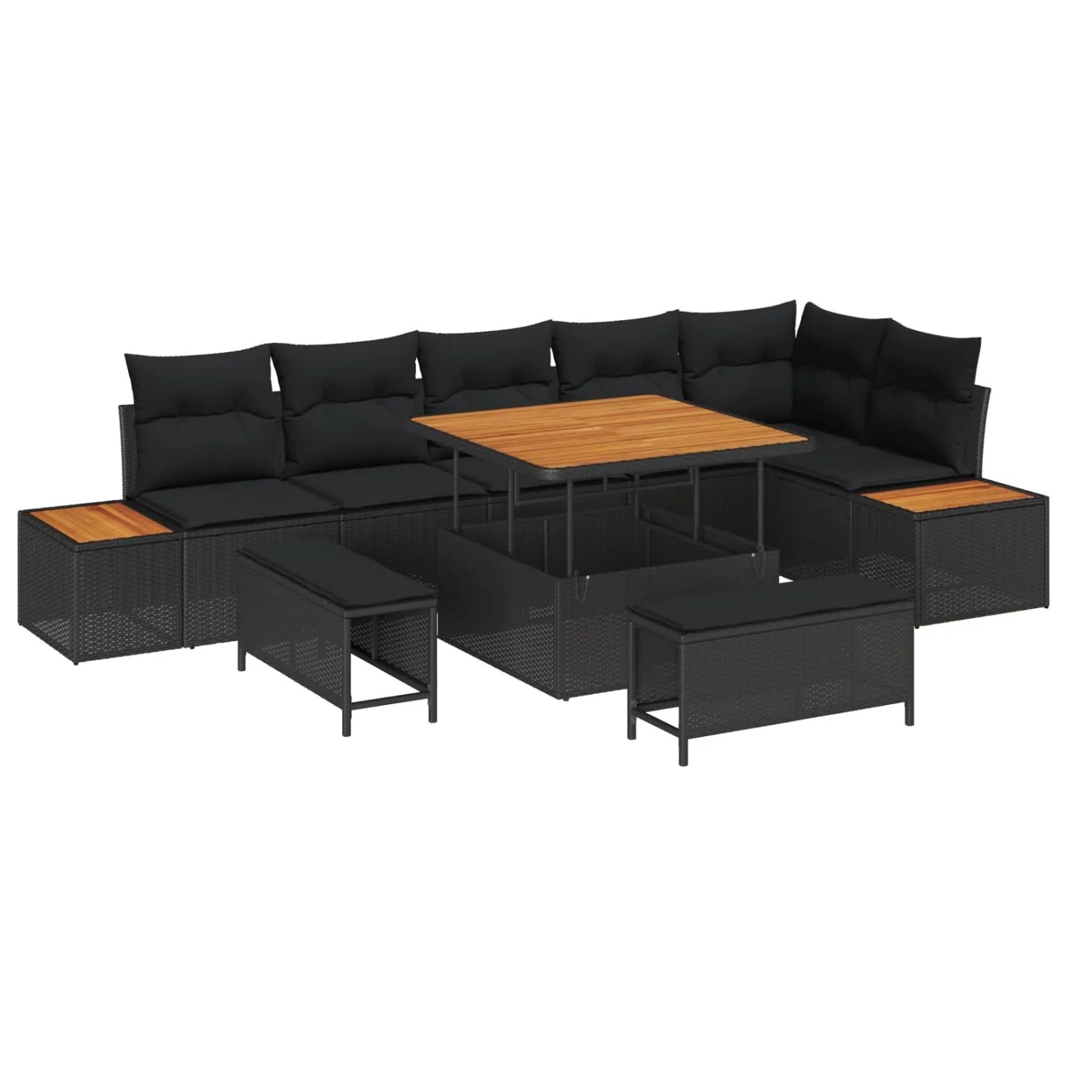 vidaXL Gartensofa-Set mit Kissen 9 Stk Schwarz Poly Rattan 3364874 günstig online kaufen