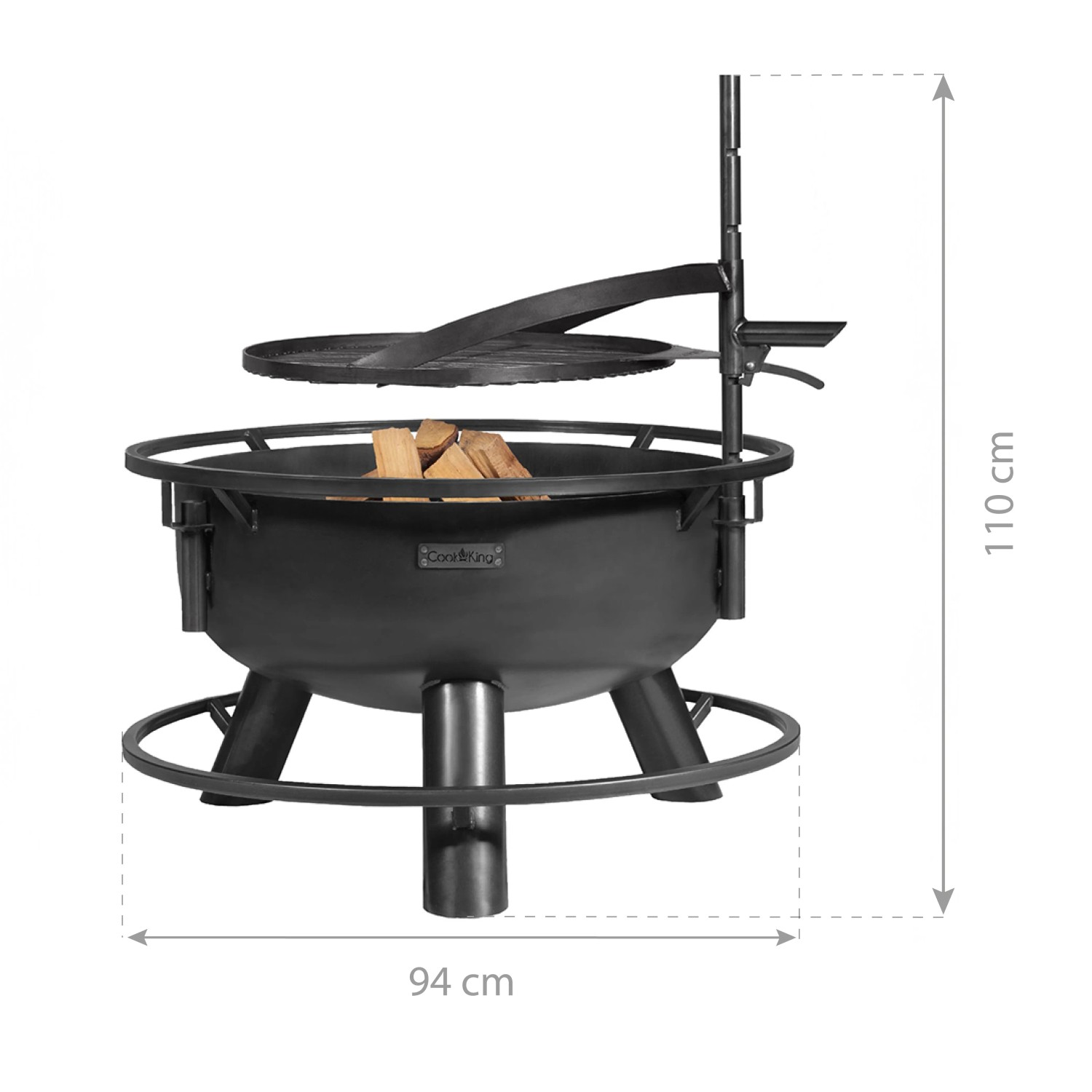 CookKing Feuerschale Bandito mit Grillrost und Zubehör, Stahl schwarz, 80x53cm. Robuste Feuerstelle für Garten & Terrasse.