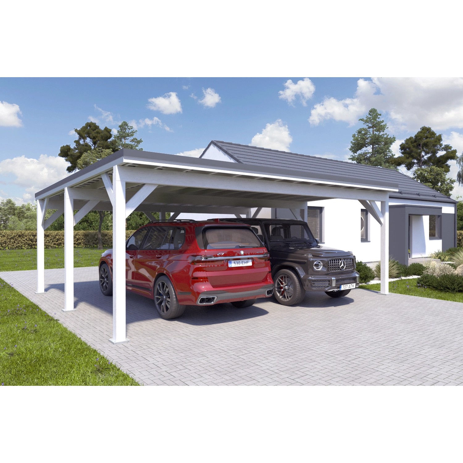 Holzbrüder Carport Ralf 42m² 150kg/m² Reinweiß-Dunkelgrau günstig online kaufen
