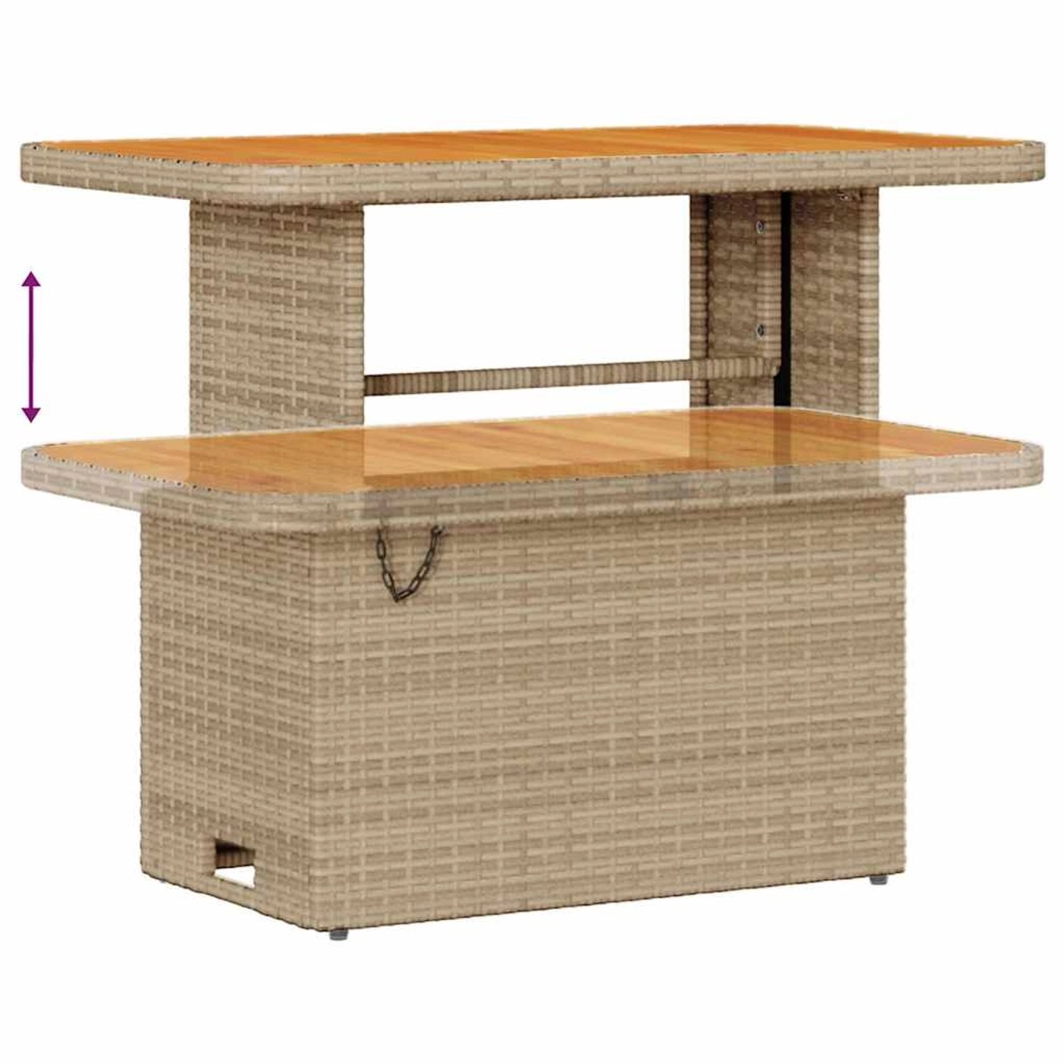 Beige vidaXL Gartenmöbel: Höhenverstellbarer Tisch aus Poly Rattan, ideal für Garten und Terrasse.