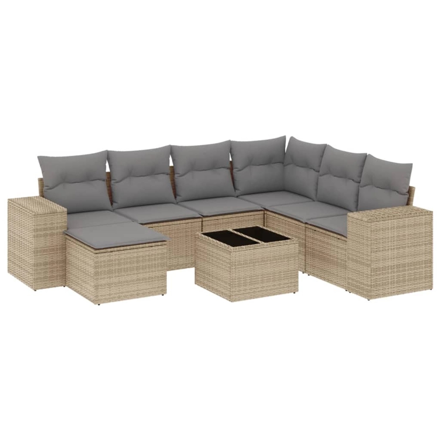 vidaXL 8-Tlg Garten-Sofagarnitur mit Kissen Beige Poly Rattan 3222908