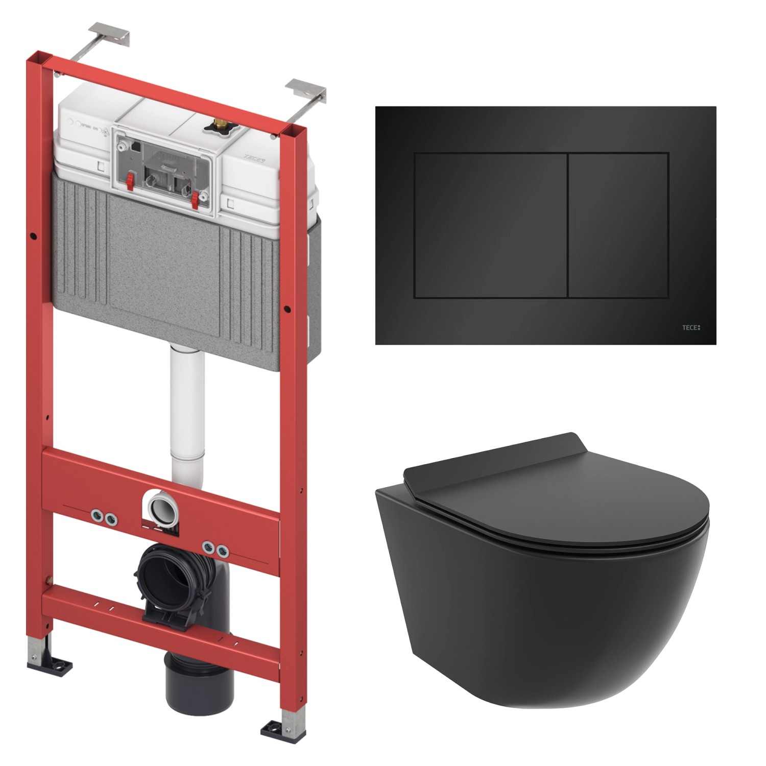 Bad Land WC SET Vorwandelement TECEbase + Toilette ROLO Schwarz + Platte Rechteckig in Schwarz