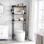 Vasagle Badezimmerregal mit 3 Ebenen in Braun-Schwarz über einer Toilette im Badezimmer.