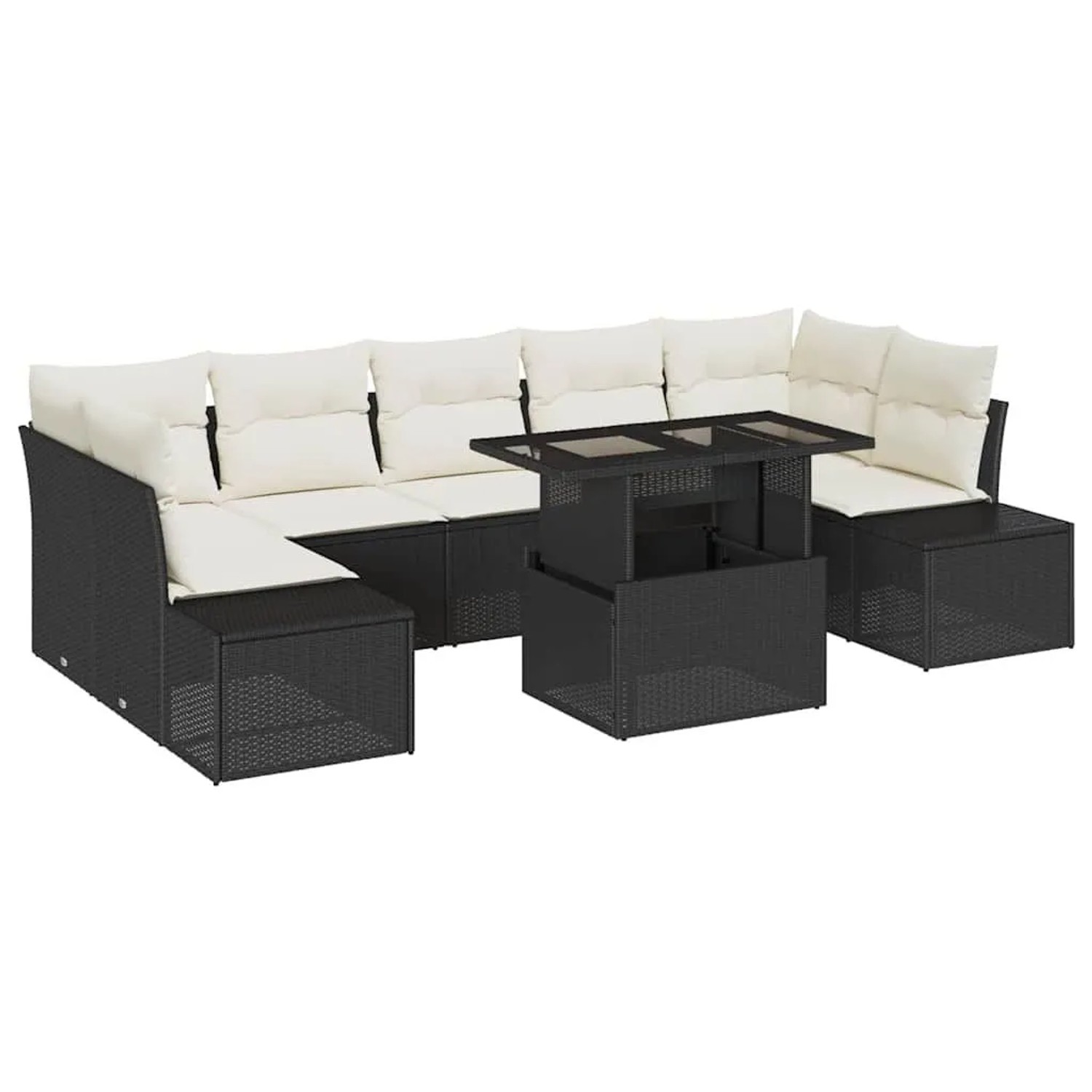 vidaXL Sofa Set mit Kissen 8-Tlg Schwarz und Creme Poly-Rattan 3349133 günstig online kaufen