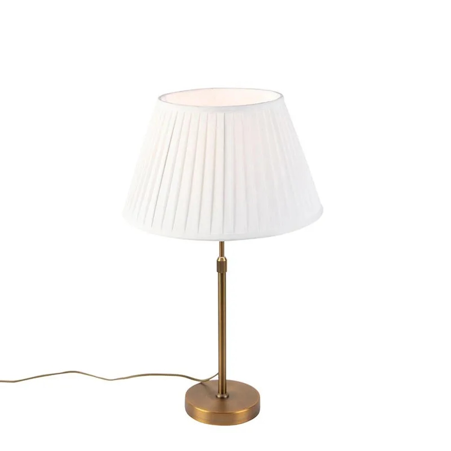 QAZQA Bronze Tischlampe mit Plissiertem Schirm Weiß 35 cm Parte
