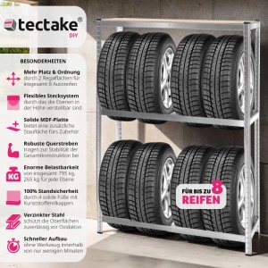 Tectake Reifenregal  Für 8 Reifen 795 kg  120 x 40 x 180 cm Grau