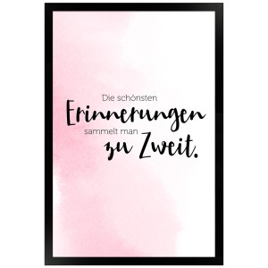 Gerahmtes Poster mit Spruch "Erinnerungen Zu Zweit" in Rosa, 30x45 cm. Romantische Wanddeko.