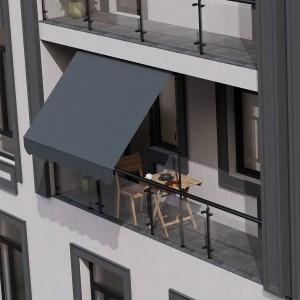 Graue Juskys Klemmmarkise Kapstadt 250x120 cm am Balkon befestigt.