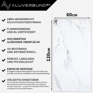 Aluverbund24 Wandpaneel Astral Marmoroptik, 60x120cm, hochglänzend für Bad & Küche.