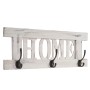 Weiße Wandgarderobe im Shabby-Look mit HOME Schriftzug und drei Doppelhaken.