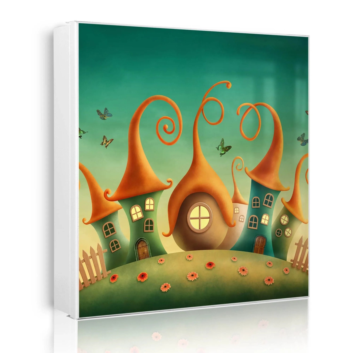 Banjado Großer Schlüsselkasten Metall 30x30cm Weiß Scharnier Links 50 Haken Beschreibbar Magnetisch Motiv Zwergenhausen