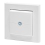 Weißer Homematic IP Wandtaster 2-fach, Funk-Schalter mit blauem Symbol, für Smart Home Steuerung.