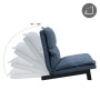 Blauer ML-Design Bodenstuhl mit verstellbarer Rückenlehne aus Leinen und Stahlgestell.