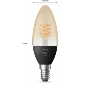 Philips Hue Kerze Filament E14, 300 lm, warmweißes Licht. Smarte LED Lampe für stimmungsvolle Beleuchtung.