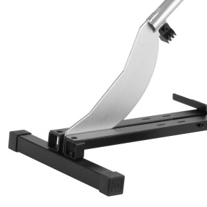 STAHLWERK Laminatschneider mit silberner Klinge und schwarzem Gestell für Laminat und Vinyl.