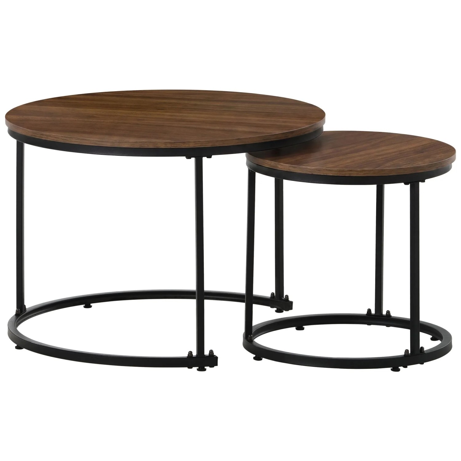 ModernLuxe 2er Set Satztische Rund Beistelltische MDF Nussbaum Schwarz