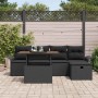 Schwarzes 6-tlg. vidaXL Garten-Sofa-Set aus Poly Rattan mit höhenverstellbarem Tisch.