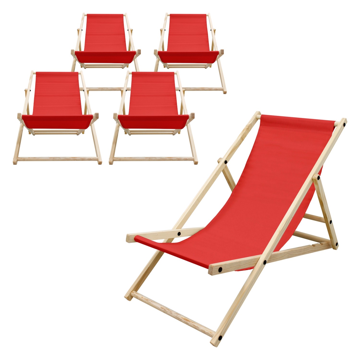 ECD Germany 5Er Set Liegestuhl Klappbar Rot aus Holz 3 Positionen bis 120kg günstig online kaufen