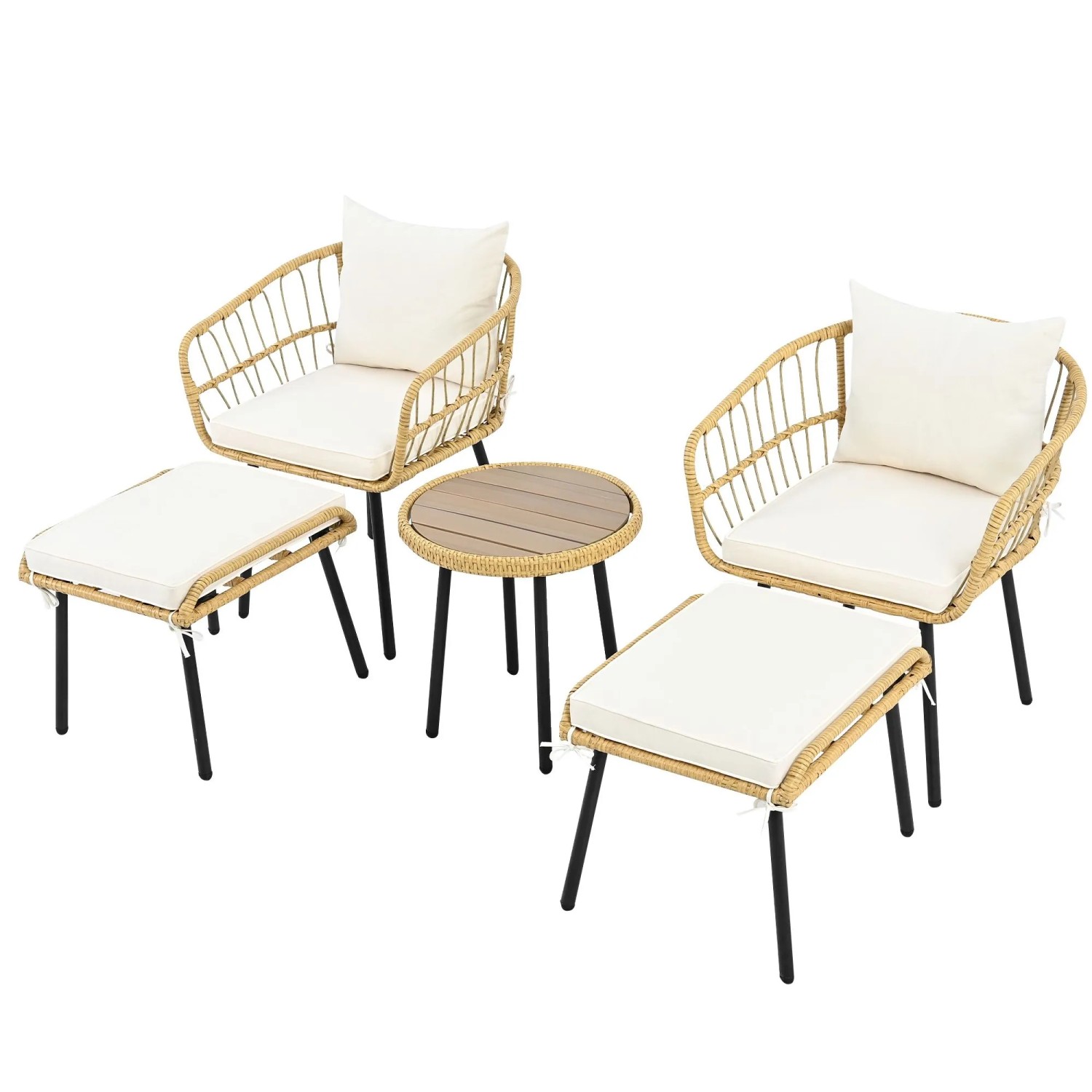 Okwish Garten-Essgruppe 5-Tlg Möbeln Rattan Naturfarben