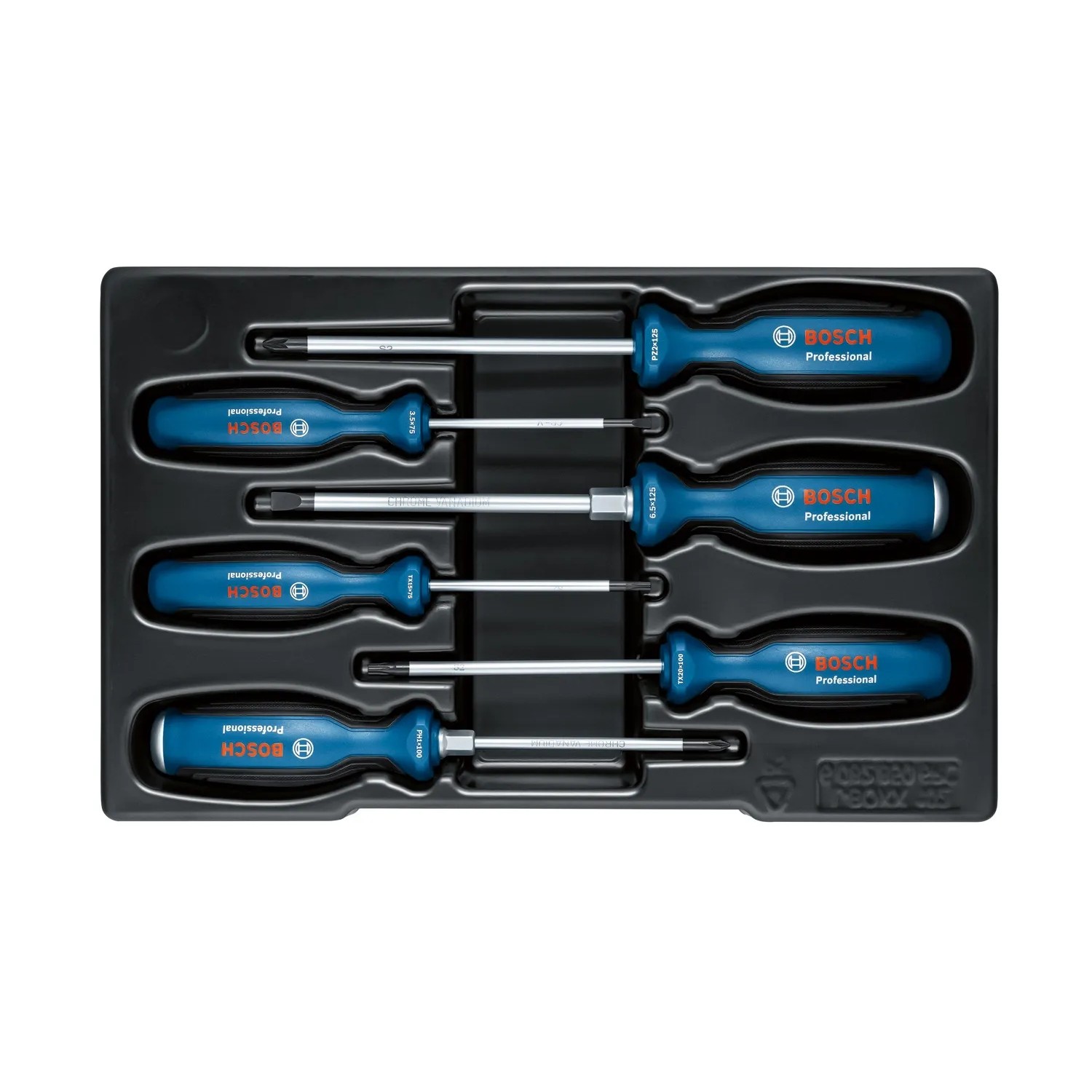 Bosch Professional Schraubendreher-Set, 6-teilig, mit SL, PH, PZ und TX Profilen im schwarzen Setkasten.