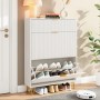 Weißer PXloue Schuhschrank mit Schuhklappen und goldenen Füßen. Schuhkommode für Flur und Diele.