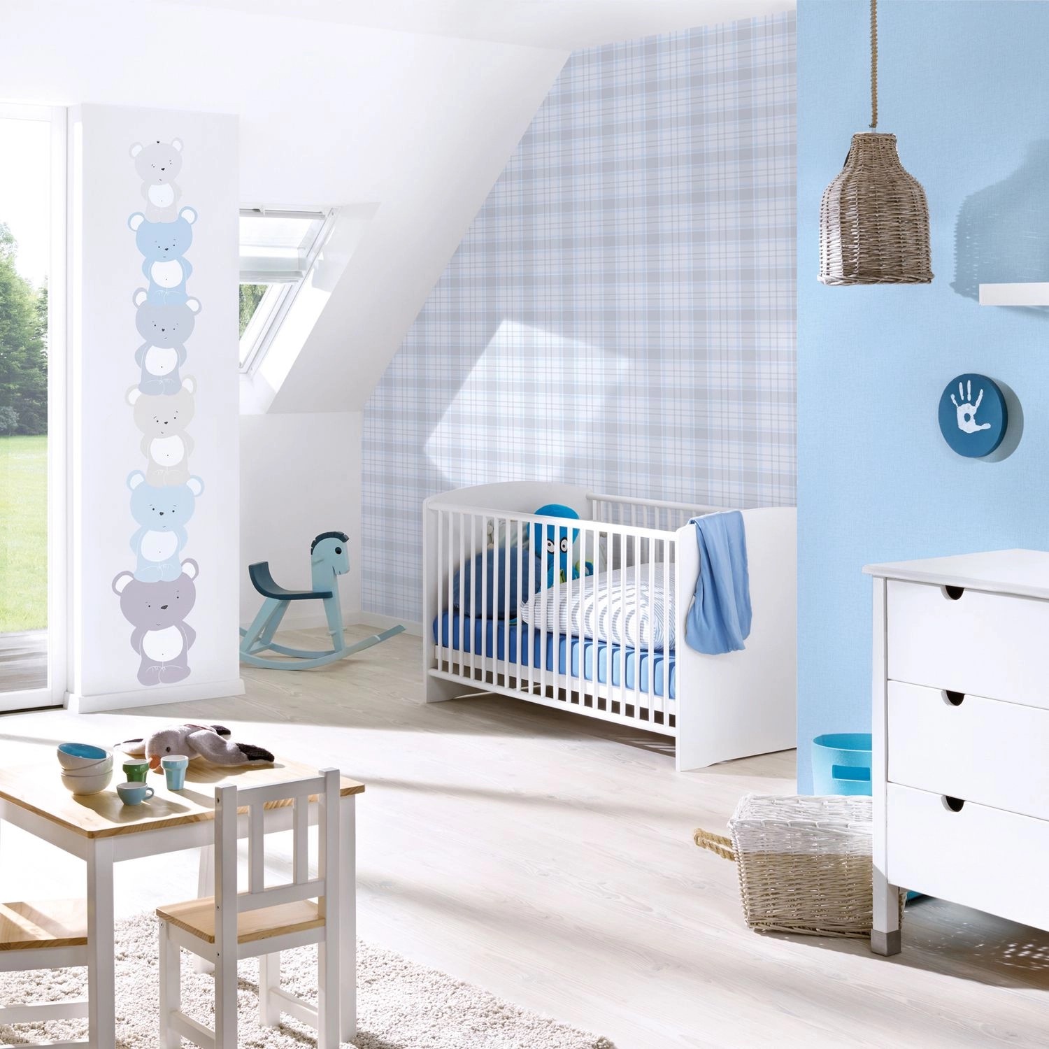 PROFHOME 381361-GU Kinder Tapete Tiermotiv Matt Blau Grau Weiß 0,53 m x 10, günstig online kaufen