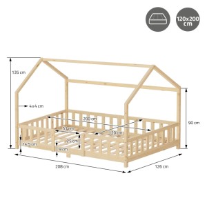 ML-Design Kinderbett 120x200 cm mit Rausfallschutz Natur Kiefernholz