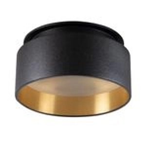 Schwarzer SSC-LUXon LED Einbaustrahler Sudara mit goldenem Ring und indirektem Licht.