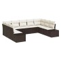 Braunes 9-teiliges vidaXL Garten-Sofa-Set aus Poly Rattan mit Kissen.