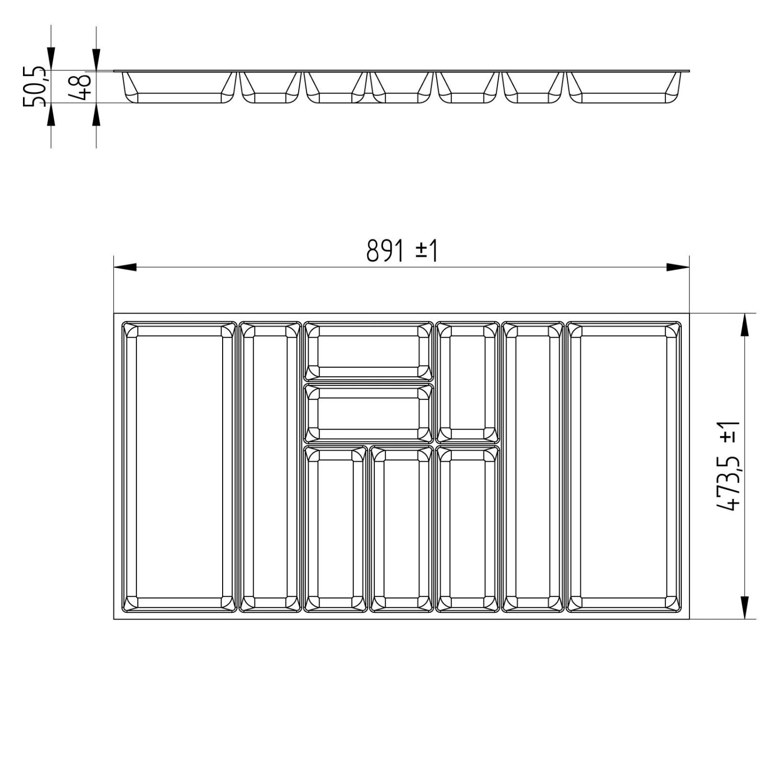 SOTECH ORGA-BOX-3 Besteckeinsätze Tiefe 473 mm Höhe 50,5 mm Anthrazit Schubladeneinsätze Breite 891 mm_6