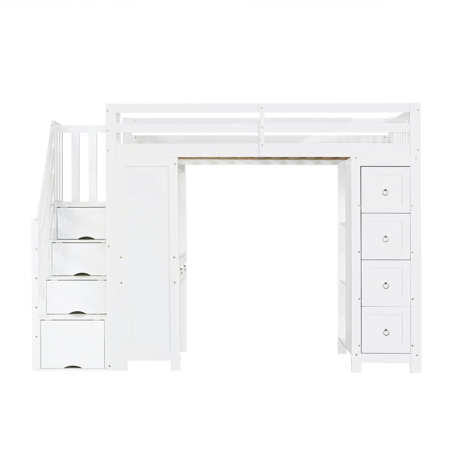 Merax Hochbett 90X200 cm Schreibtisch Stauraum Weiß