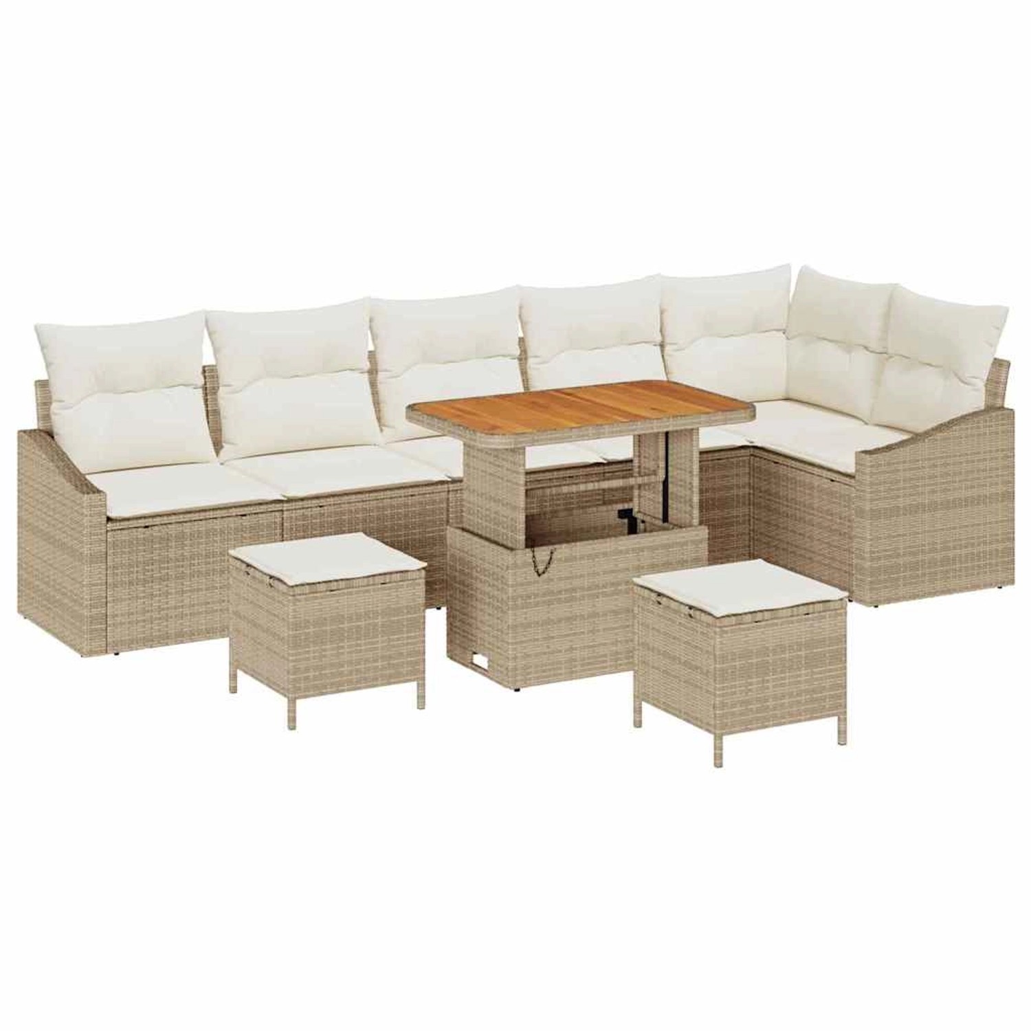 vidaXL Garten-Sofa-Set mit Kissen 9-Tlg Beige Poly Rattan 3362676 günstig online kaufen
