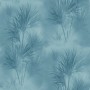 Blaue Vliestapete mit Palmen und Farn Muster für Wohnzimmer und Schlafzimmer.