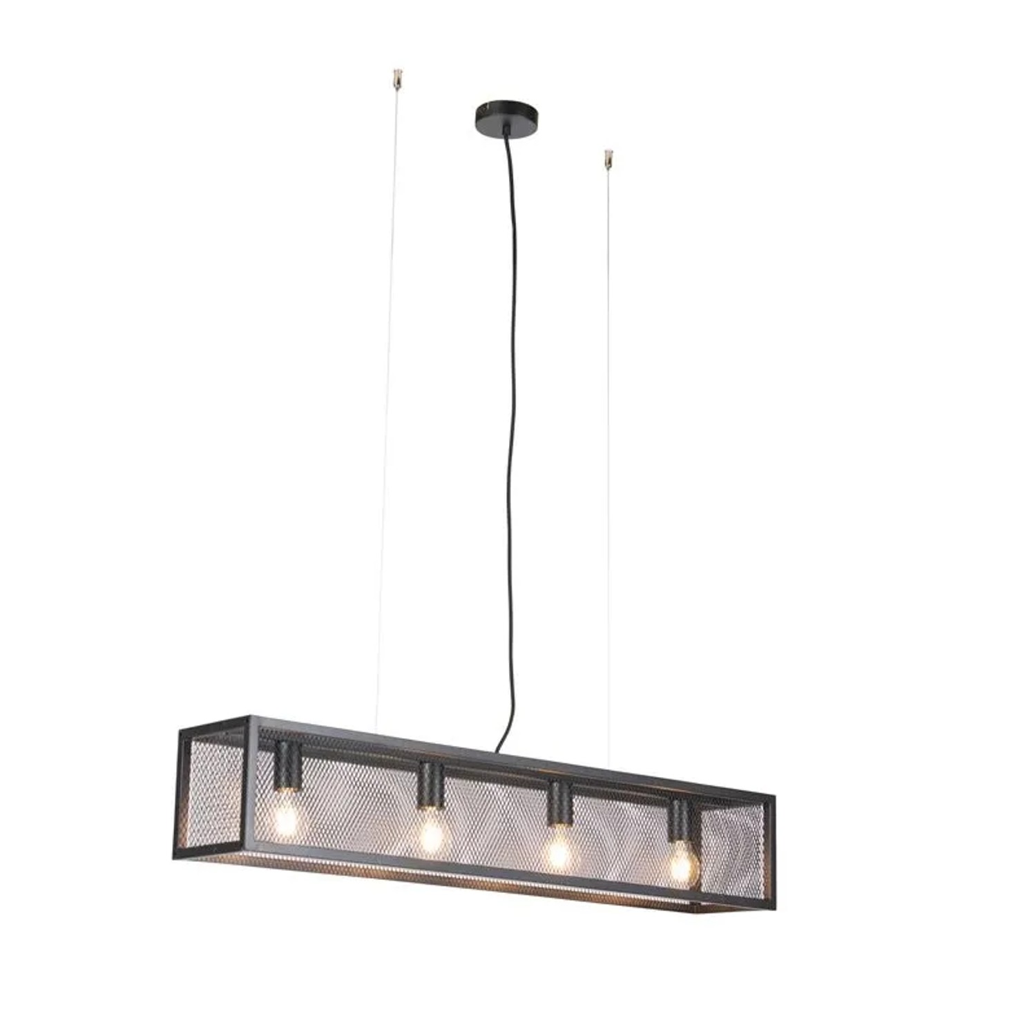 QAZQA Industrielle Hängelampe Schwarz mit Netz 4 Lichter   Cage