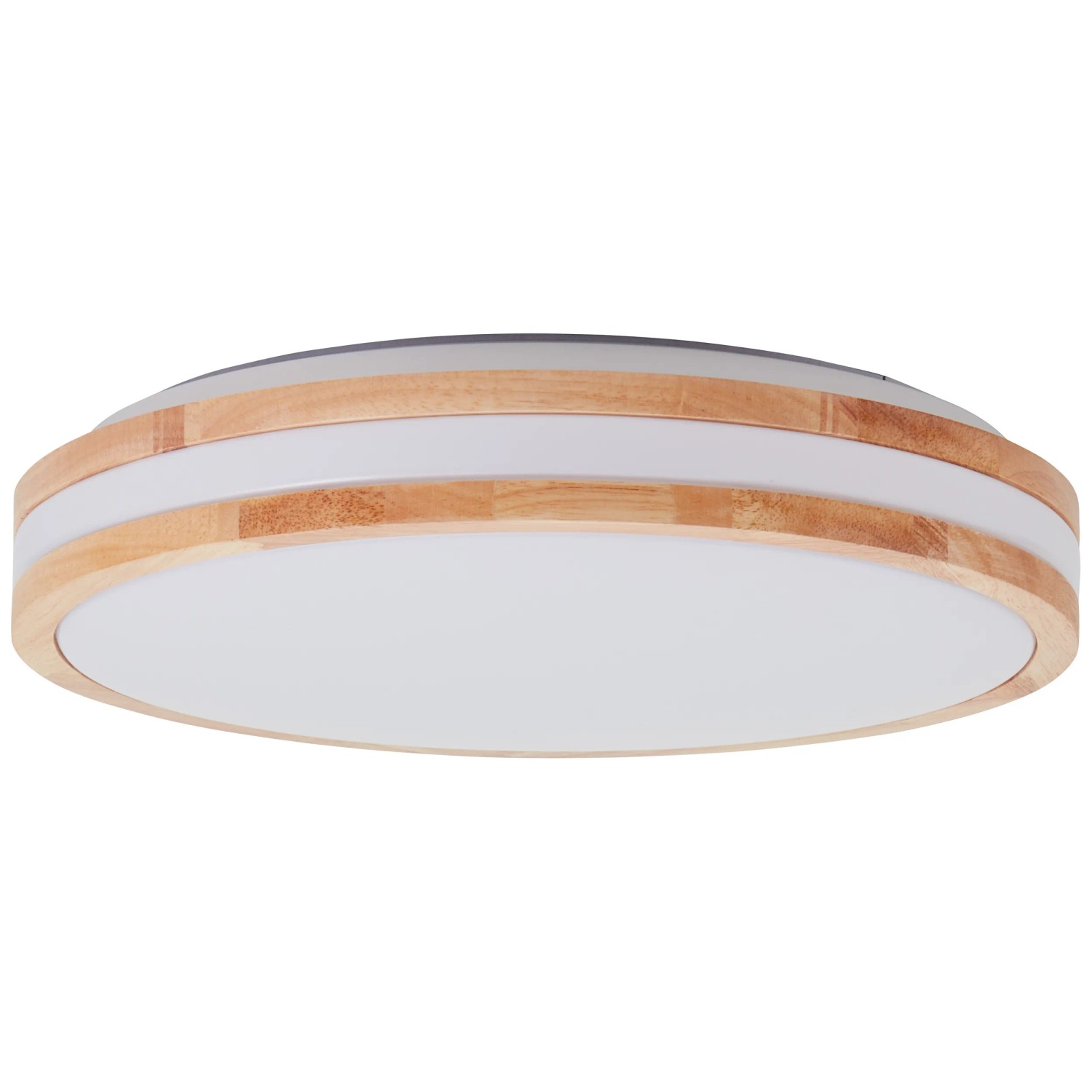 Moderne LED-Deckenleuchte Laskos mit Holzrahmen, 3000K, warmweiß.