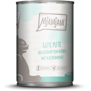 Mjamjam Katzen-Nassfutter Pute mit Kürbis, 400g Dose. Alleinfutter ohne Getreide mit hohem Fleischanteil.
