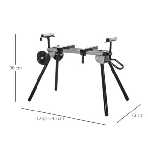 DURHAND Arbeitstisch für Kapp- und Gehrungssägen, schwarz-silber, klappbar, mit Rollen, 96 cm hoch.