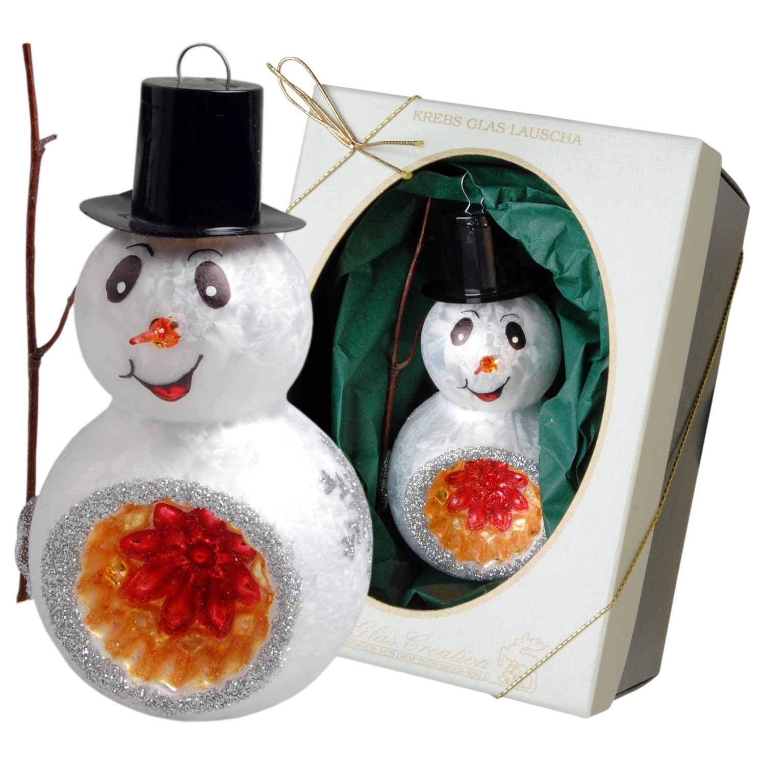 Krebs Glas Lauscha Baumschmuck Schneemann Woody Weiß 13cm